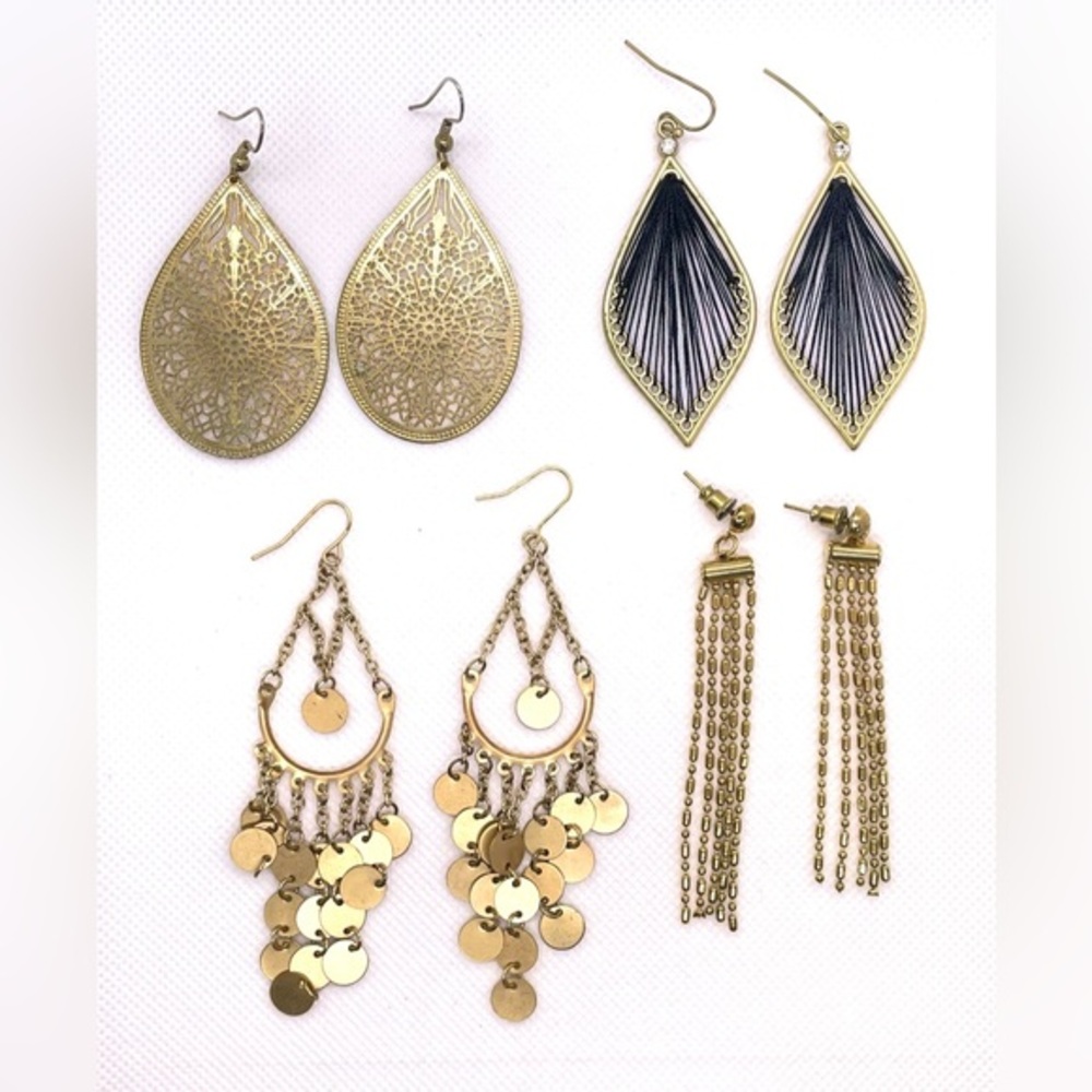 FOUR PAIR Goldtone Drop Earrings Bundle! Absolutely Gorgeous Set! Lot of FOUR!